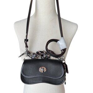 Coachtopia Mini Wavy Dinky Black Pebble Leather Crossbody Bag Tortoise Chain New